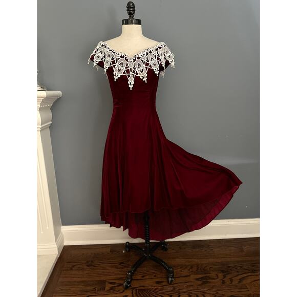 Vintage Formal Dress Prom Velvet Victorian WhimsyGoth Christmas Grunge Winter - Picture 7 of 12